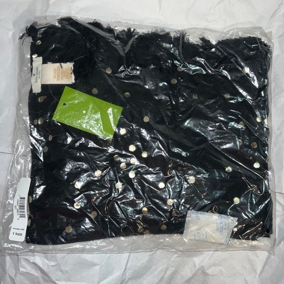 NWT Kate Spade Confetti Dot Foil Scarf Black Gold Metallic oblong fringe - Picture 6 of 7